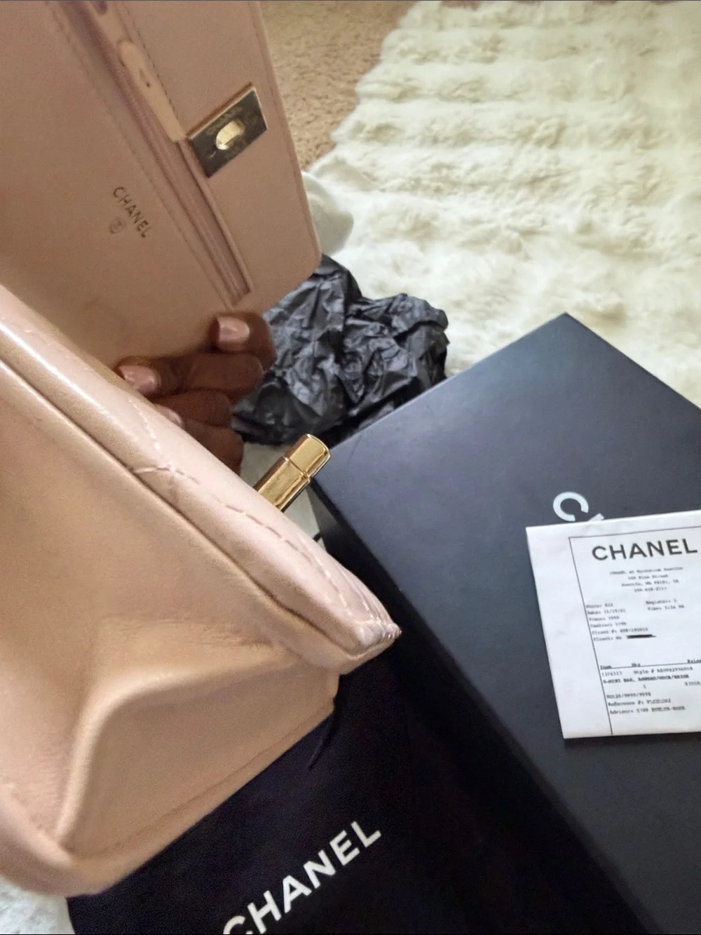 CHANEL Quilted lamb skin beige O- mini Bag with Gold Hardware